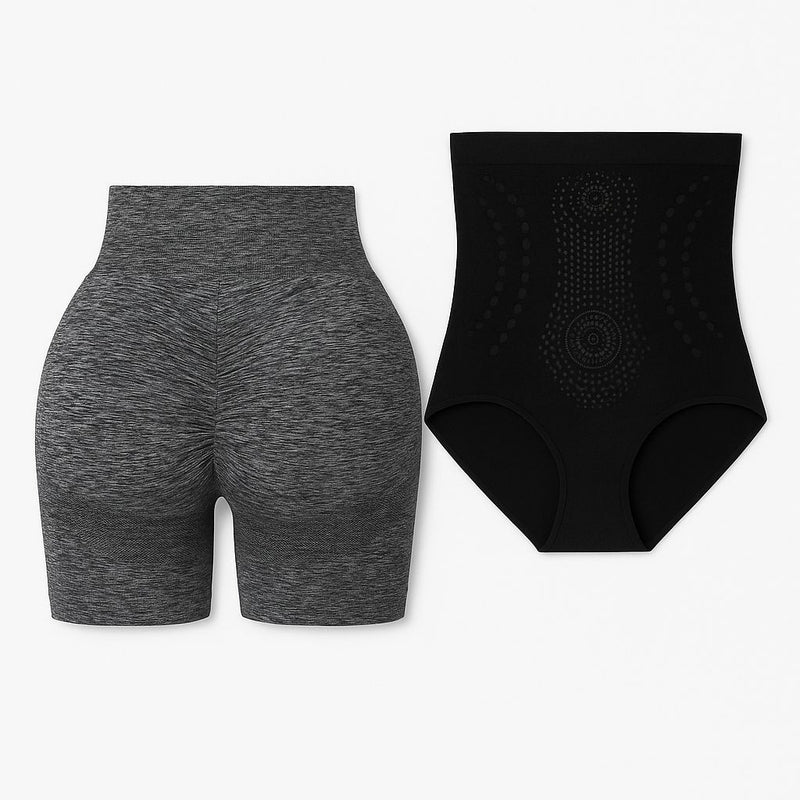 Combo de Shorts de Yoga Gris + Faja Corset Reductora